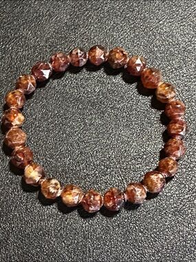 Hessonite Faceted Garnet Gem Stone Beaded Stretch Bracelet